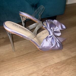 Cape Robbin Lavender Satin Heels with Clear Strap